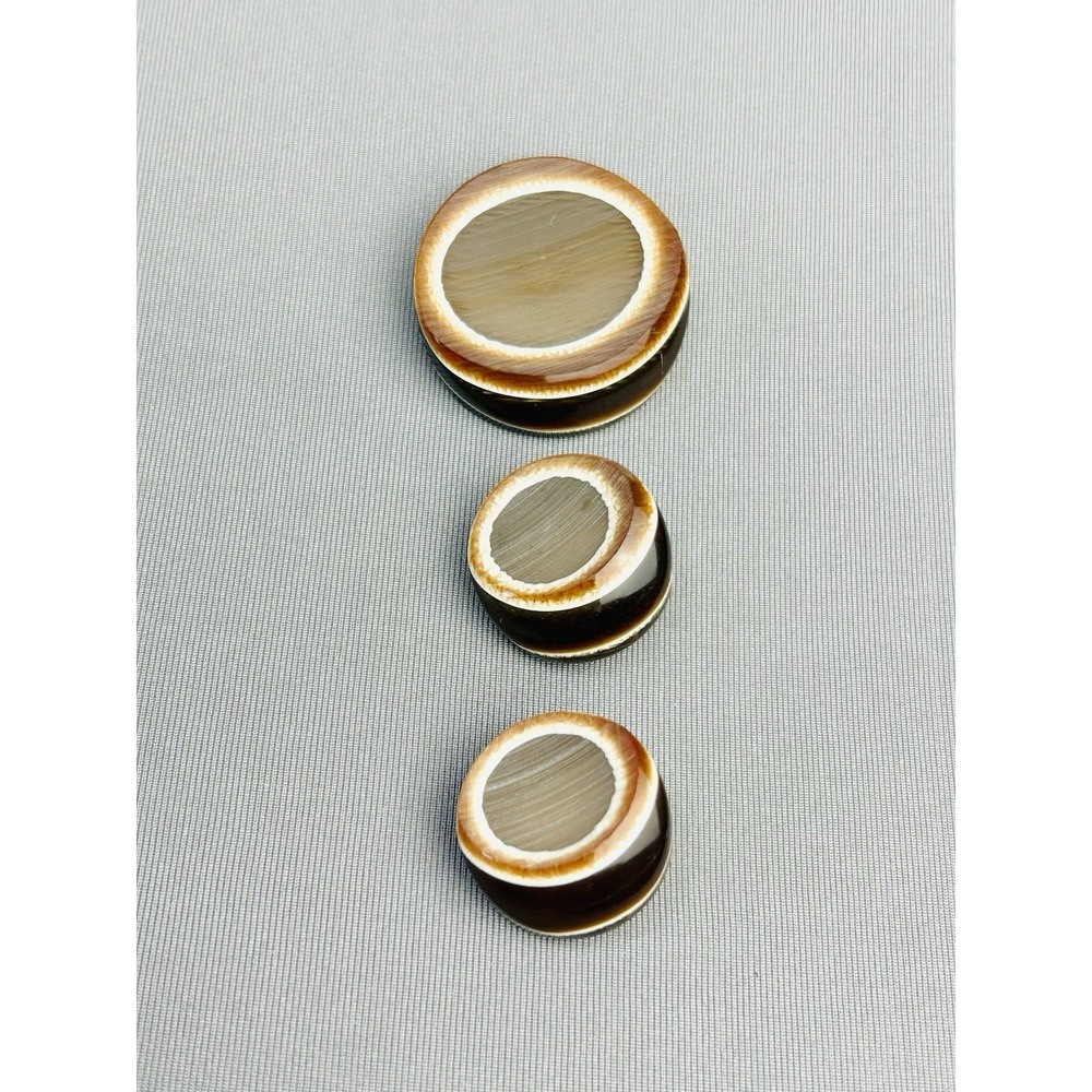 Vintage Faux Wood Grain Brown Plastic Buttons Set Of 3